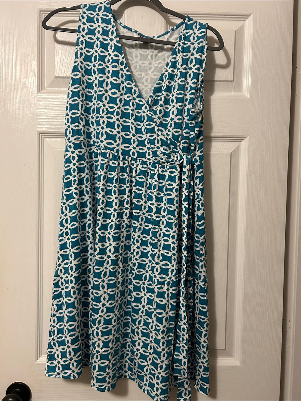 Merona Teal and White Printed Wrap Midi Dress